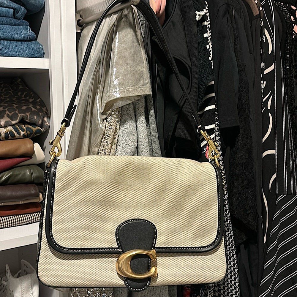Lowest⚡️Coach Women's Canvas Soft Tabby, Salt Stone/Black
